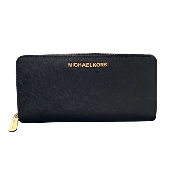 Michael Kors black Jet Set Travel Saffiano Leather Continental Wallet - Picture 1 of 8